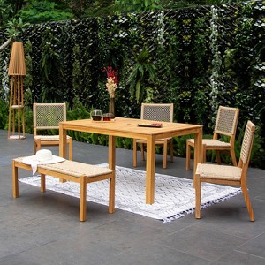 Cambridge Casual 6pc Paxton Teak Wood Outdoor Patio Dining Set with Honey Wicker Brown - 1 of 4