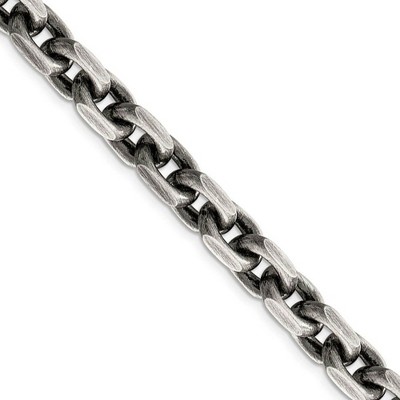 Black Bow Jewelry Men's 8.6mm, Sterling Silver Antiqued Cable Chain Necklace