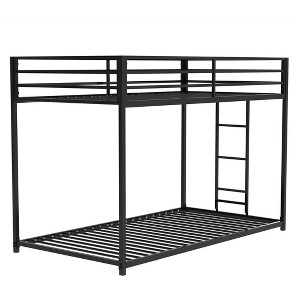 MYINDA Sturdy Twin over Twin Bunk Bed Metal Black for Kids and Adult, Low Profile with Ladder and Guardrails,Mattress not included - 1 of 4