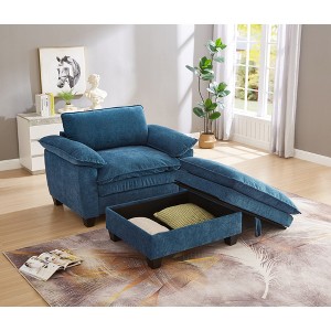 51" Oversize Chenille Upholstered Chaise Lounge Chair with Removable Ottoman and Storage for Living Room or Bedroom - 1 of 4