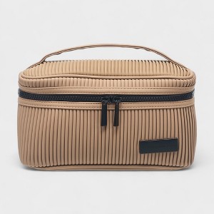 French Connection Ribbed Cosmetic Organizer Bag with Handle – Water Resistant Travel Cosmetic Case - Tan - 1 of 4