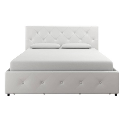 Queen Dalia Faux Leather Upholstered, White Faux Leather Queen Bed Frame