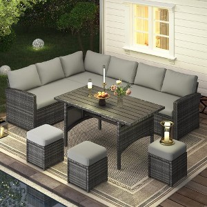 COWLOWN 7 Pieces Grey, Patio Furniture Set, Outdoor Patio Furniture with Dining Table & Chair, All Weather Wicker Conversation Set with Ottoman - 1 of 4