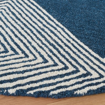 Ivory and Navy Round Hand-Tufted Wool Area Rug