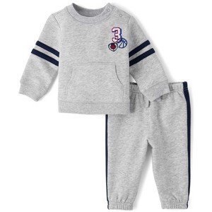 The Children's Place Baby Boys Long Sleeve Embroidered Varsity Sweatshirt And Premium Fleece Jogger Pants 2-Piece Playwear Set - 1 of 4