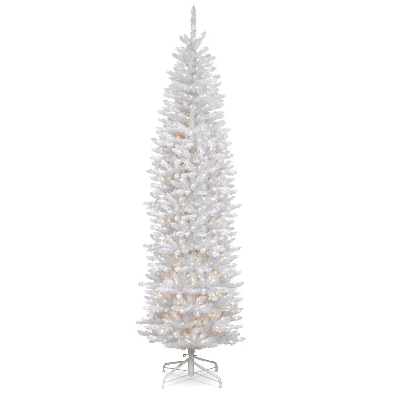 National Tree Company 9 ft Artificial Pre-Lit Slim Christmas Tree, White, Kingswood Fir, White Lights, Includes Stand, 1 of 6