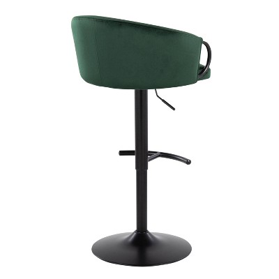 Green Velvet Adjustable Swivel Bar Stools with Metal Frame