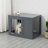 PawHut Dog Crate Furniture Wire Pet Cage Wooden Dog Kennel, End Table with Double Doors, and Locks, for Medium and Large Dog House Indoor Use, gray - 2 of 4