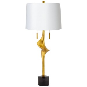 Possini Euro Design Athena 33 1/2" Tall Large Modern End Table Lamp Pull Chain Gold Leaf Finish Metal Living Room Bedroom Bedside White Shade - 1 of 4