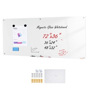VEVOR Magnetic Glass Whiteboard,Dry Erase Board 72"x36",Wall-Mounted Large White Glassboard Frameless,with Marker Tray,an Eraser and  Markers,White - 1 of 4