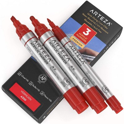 Arteza Acrylic Markers, A200 Vermilion, 2 Big + 1 Small Barrel - 3 Pack (ARTZ-3592)