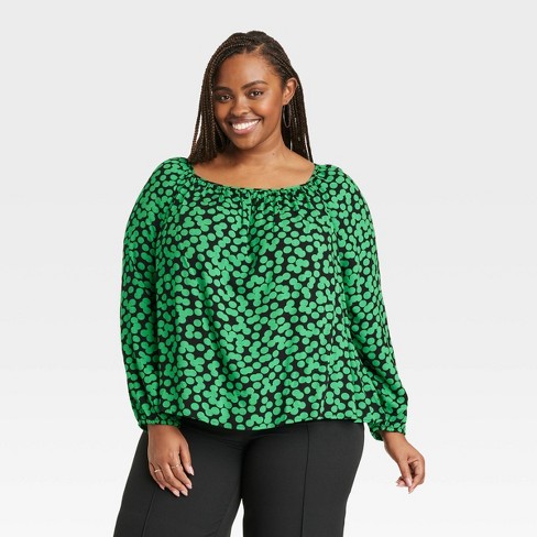 green and black blouse