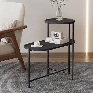 JUJABU Modern 2-Tier Small Sofa Side Table with Wooden Storage Shelf - 1 of 4