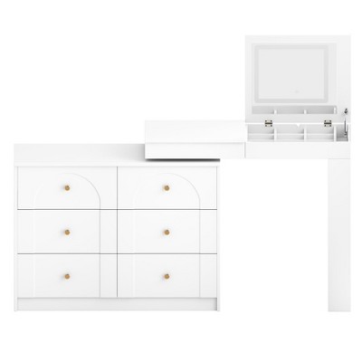 AZL1 Life Concept Vanity Table Hassle Free Assembly with Flip Top Mirror Storage Drawers Compartments Shelves for Bedroom, White, 48"*19.69"*10.85"