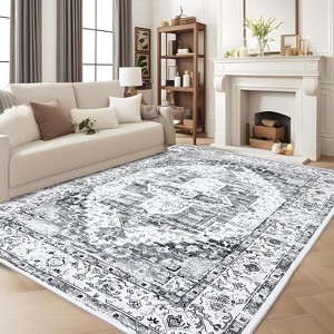 Promotion Sale! Area Rug, Washable Boho Farmhouse, Soft Stain Resistant, Non-Slip Faux Wool, Vintage Reddish Brown Carpet - 1 of 4