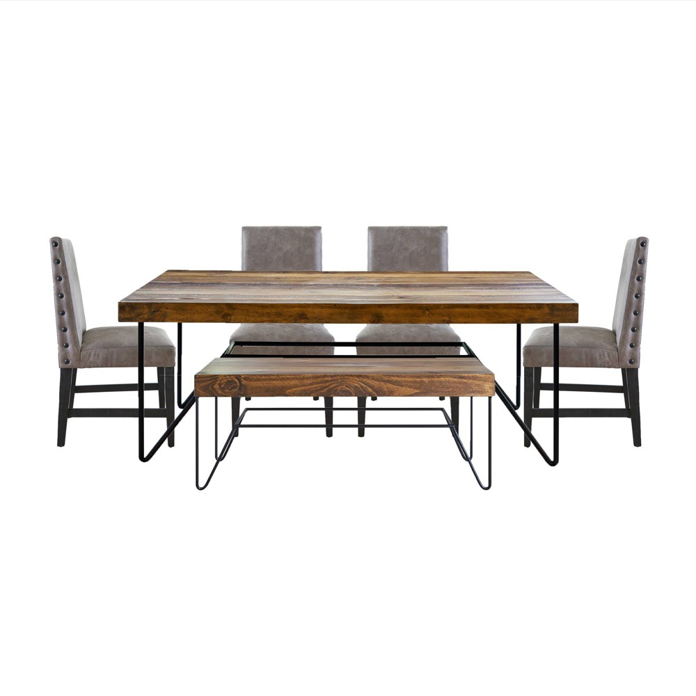 6pc Tyler Standard Height Dining Set Table, 4 Side Chairs And Bench Natural Picket House Furnishings