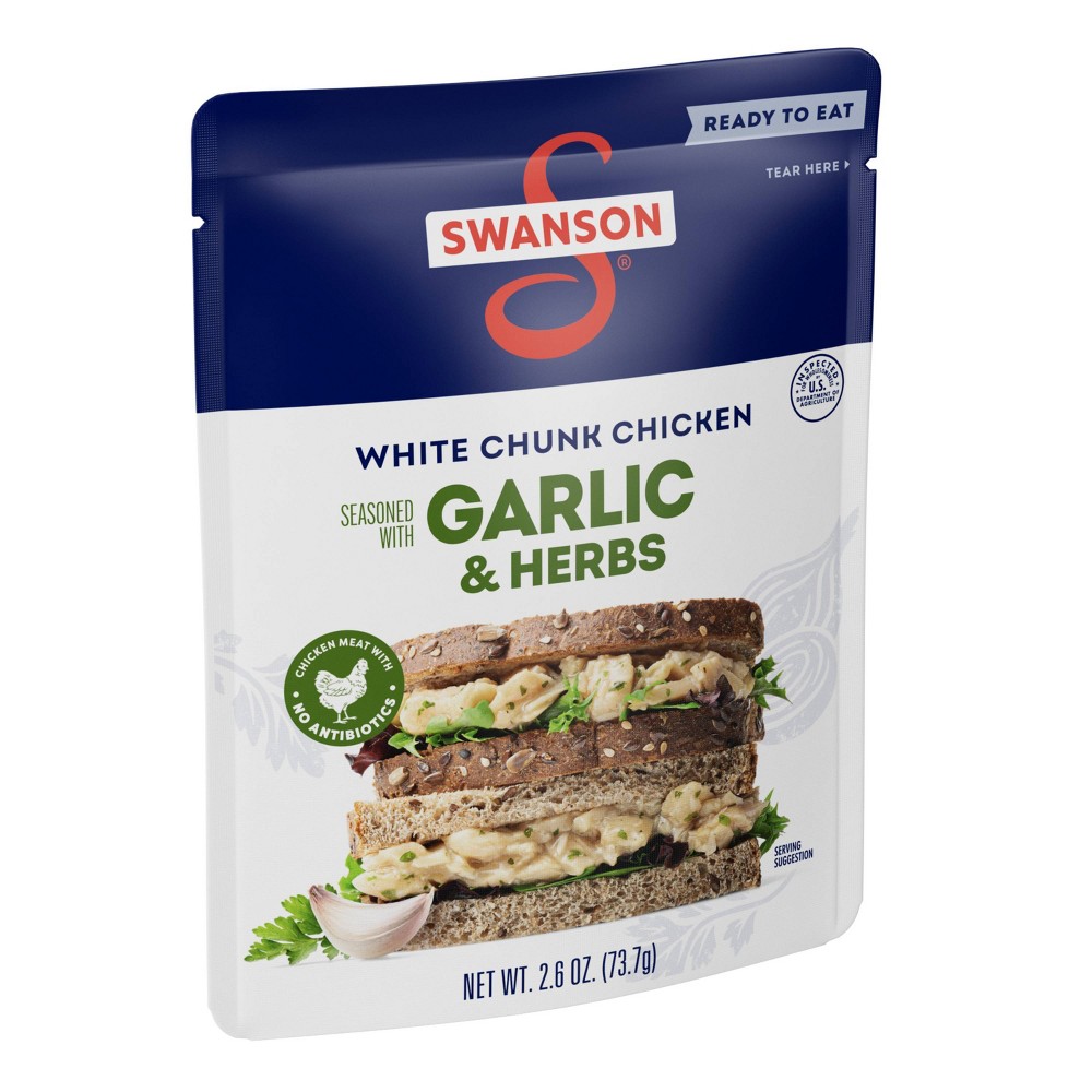 ( 1 pack of 12 ) (best by feb /06/2025 )Swanson Garlic and Herbs White Chunk Chicken Ready to Eat Fully Cooked - 2.6oz
