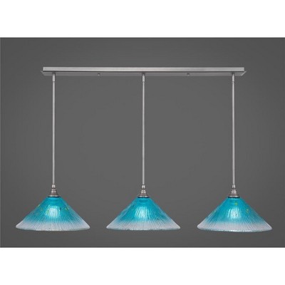 Toltec Lighting Any 3 - Light Chandelier in  Brushed Nickel with 12" Teal Crystal Shade