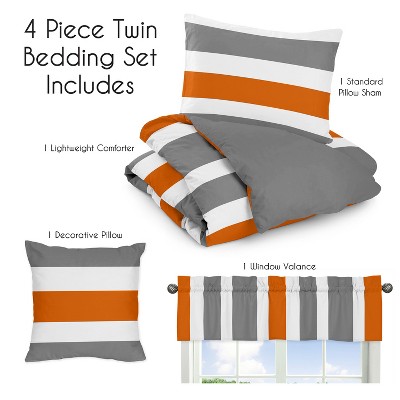 Gray and Orange Striped Twin Microfiber Comforter Set