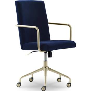 Giselle Gold Desk Chair Navy Blue Velvet - Adore Decor