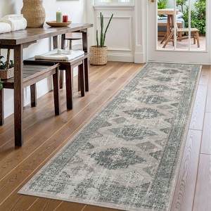 Rugs for Living Room Boho Medallion Area Rug Printed Kitchen Rugs Soft Low Pile Faux Wool Washable Floor Carpet Accent Rug - 1 of 4