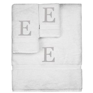 BC BARE COTTON Monogrammed Towel Set, Personalized Gift, Set of 3 - White - Silver Block - 1 of 4