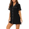 cheibear Women's Notched Collar Button Down Pajama Shirt Dress with Pocket - 2 of 4