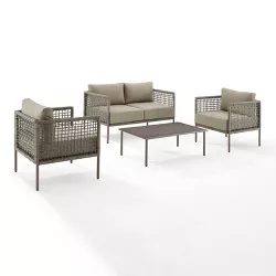 Cali Bay 4pc Outdoor Wicker & Metal Seating Set - Taupe/Light Brown - Crosley