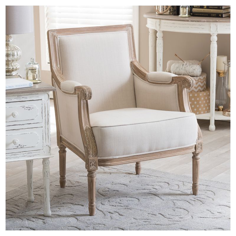 Chavanon Wood & Linen Traditional French Accent Chair Light Beige - Baxton Studio, 6 of 7