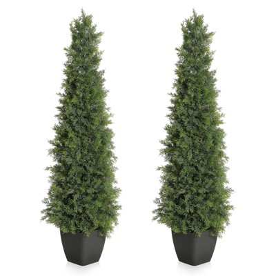 Set of 2 Artificial Cedar Topiary Trees 150cm – UV-Resistant Faux Bushes for Front Door, Maintenance-Free Potted Plants