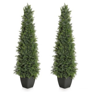 Set of 2 Artificial Cedar Topiary Trees 150cm – UV-Resistant Faux Bushes for Front Door, Maintenance-Free Potted Plants - 1 of 4