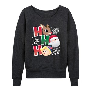 Women's - Rudolph - Rudolph Ho Ho Ho Lightweight French Terry Wide Neck Long Sleeve Graphic Shirt - 1 of 4