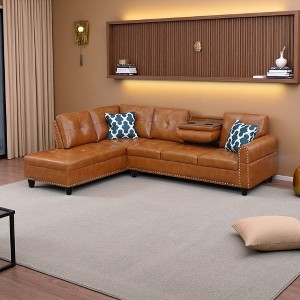 L-Shaped Sectional Sofa with Pull-Out Loveseat Sleeper & Storage - 1 of 4