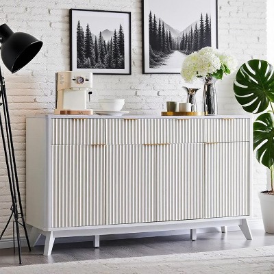 60" Buffet Sideboard Cabinet, Fluted Coffee Bar Table with 3 Drawers & 4 Doors, Modern Sideboard for Dining Room, Living Room