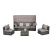 5-Piece Outdoor Patio Wicker Daybed Furniture Set with Retractable Canopy Storable Side Table and Soft Cushions - 2 of 3