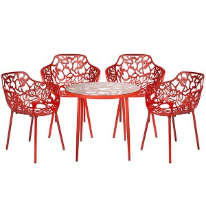 LeisureMod Devon 5-Piece Aluminum Outdoor Patio Dining Set - Glass Top, Stackable Chairs - 1 of 4