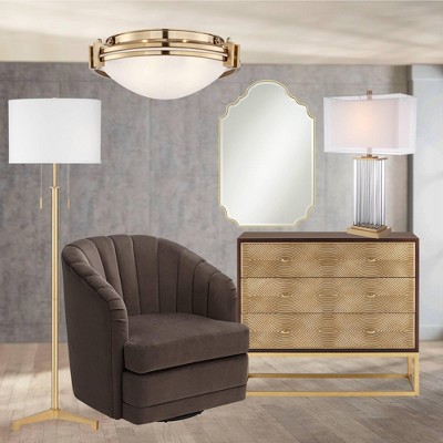 Deco Inspired 16" Warm Brass Flush Mount with Satin White Glass Bowl