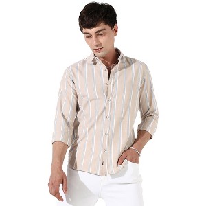Campus Sutra Men Men's Beige Striped Cotton Shirt - 1 of 3