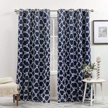 2pk 52"x96" Room Darkening Gates Sateen Woven Curtain Panels Blue - Exclusive Home: Navy, Thermal Insulated, Geometric Pattern, Grommet Top