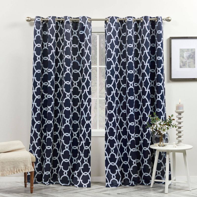 2pk 52&#34;x96&#34; Room Darkening Gates Sateen Woven Curtain Panels Blue - Exclusive Home: Navy, Thermal Insulated, Geometric Pattern, Grommet Top, 1 of 8