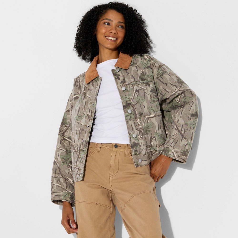 Women's Padded Denim Barn Jacket - Wild Fable™ Khaki Leaf XXS