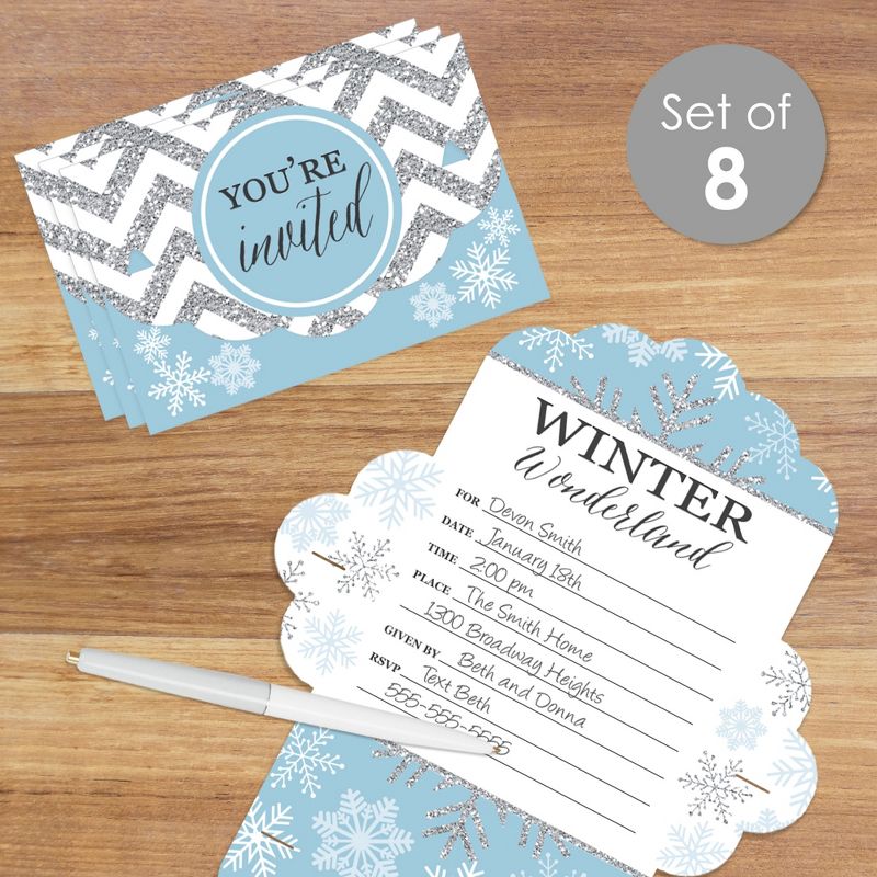 Big Dot of Happiness Winter Wonderland - Fill-In Cards - Snowflake Holiday Party and Winter Wedding Fold and Send Invitations - Set of 8, 3 of 10