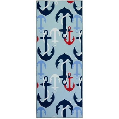 Homefires Ship A'Hoy Runner Rug, 20" x 54" – Nautical Anchor Design in Blue & White