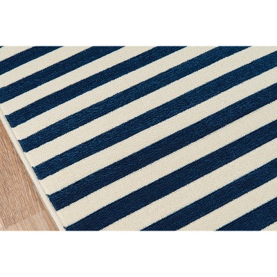 Navy Stripe Easy-Care Synthetic Indoor/Outdoor Rug