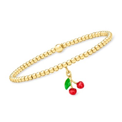 Pure Collection by Ross-Simons Italian 3mm 18kt Gold Vermeil Bead Stretch Bracelet With Enamel Cherry Charm