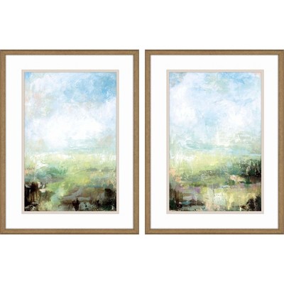 HomeRoots Set Of Two Emerald Coast Cloudy Sky Gold Framed Wall Art