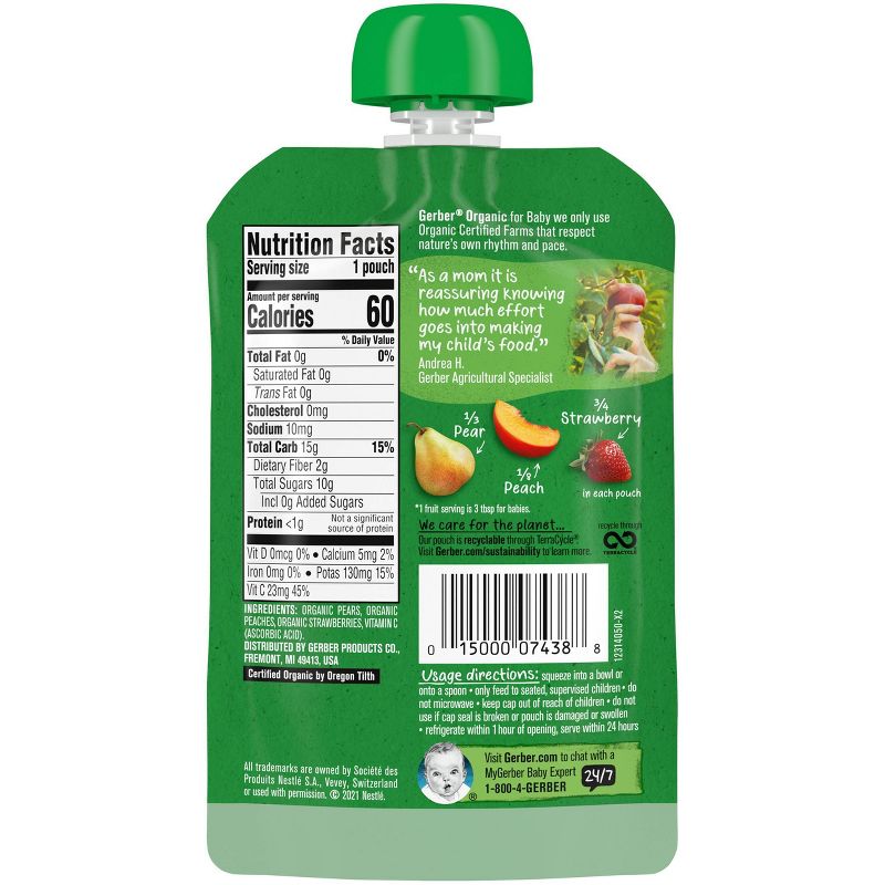 Gerber Organic 2nd Foods Pear Peach &#38; Strawberry Baby Food - 3.5oz, 5 of 6