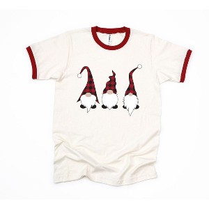 Simply Sage Market Women's Buffalo Check Gnomes Short Sleeve Ringer Tee - 1 of 3