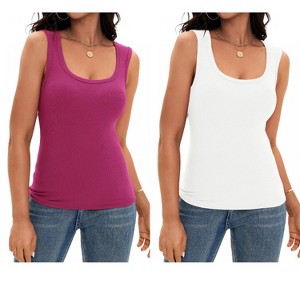 ATHLECHIC Women's Scoop Neck Ribbed Wide Strap Sleeveless Workout Basic Sport Tank Tops 2 Packs - 1 of 4