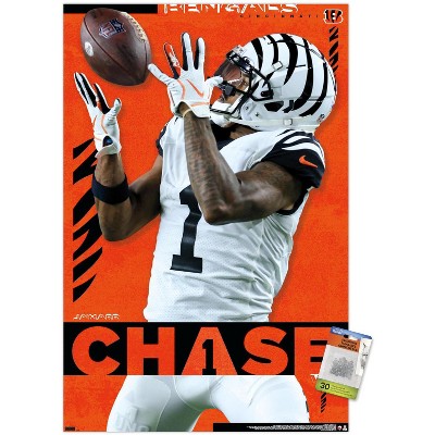 Trends International NFL Cincinnati Bengals - Joe Burrow & Ja'Marr Chase 21  Unframed Wall Poster Print Clear Push Pins Bundle 14.725 x 22.375